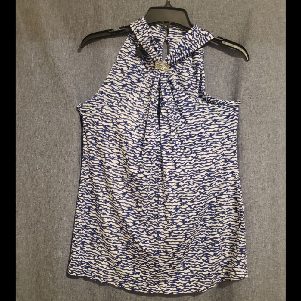 Blue and white halter blouse